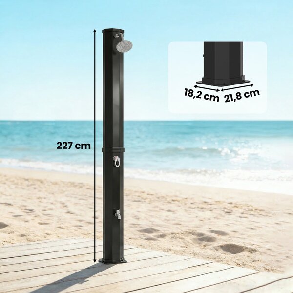 Outsunny solární zahradní sprcha 60 l s otočnou dešťovou hlavicí, nastavitelná teplota (až 60 °C), bez elektrického připojení | Aosom