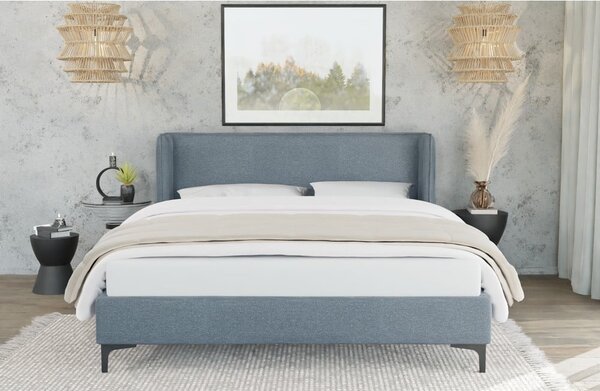 Modrá čalouněná jednolůžková postel s roštem 90x200 cm Basti – Ropez
