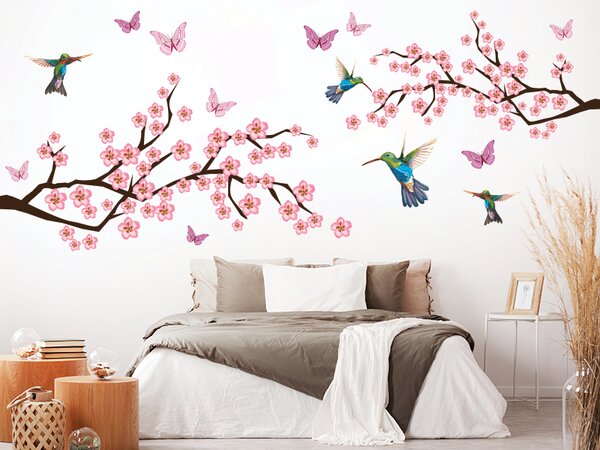 Motýli kolibříci a květy 160 x 65 cm