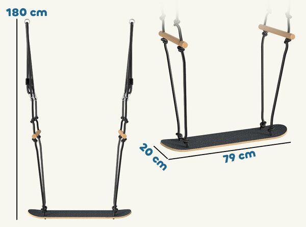 Dětská houpačka AIYAPLAY ve stylu skateboardu — nastavitelná výška, protiskluzová plocha, voděodolné lano a madla, nosnost 100 kg, od 3 let | Aosom