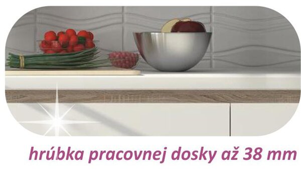 KONDELA Kuchyňská sestava, dub sonoma/bílá vysoký lesk HG, LINE NEW