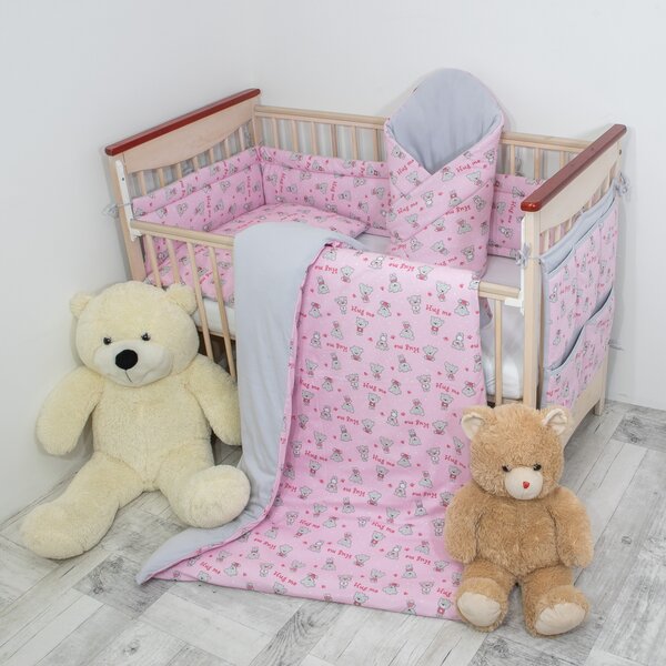 ESITO 7 dílná sada do postýlky Teddy bears - růžová / 100 x 135, 60 x 40 cm