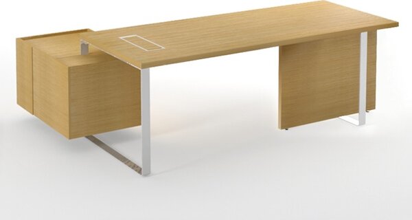 NARBUTAS - Kancelářský stůl PLANA 204x150x75 s modesty panelem a fixním kontejnerem na pravé straně