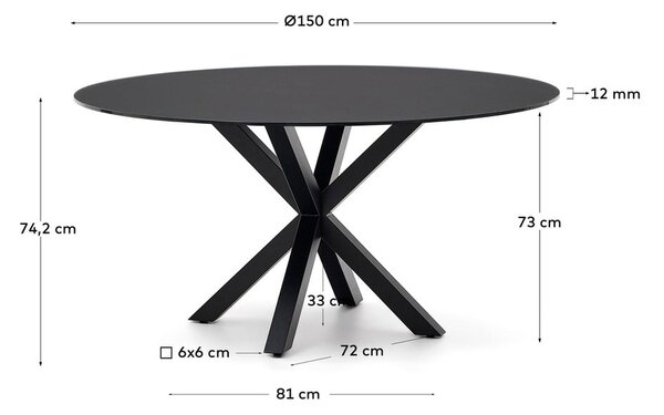 Černý kulatý jídelní stůl se skleněnou deskou ø 150 cm Argo – Kave Home