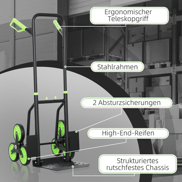 DURHAND skládací rudl pro schody s ocelovým rámem, nosnost 120 kg, výška 106,5 cm – transportní vozík do domu, dílny i skladu, zelený | Aosom