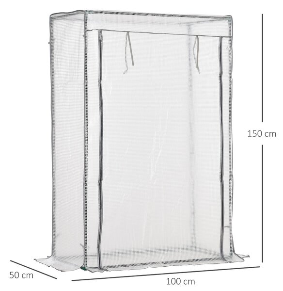Zelená domácí skleník Outsunny s PE mřížkou, dveřmi, zimní fóliový skleník z oceli, skleník pro balkon, zahradu, skleník pro rajčata 100 x 50 x 150 cm