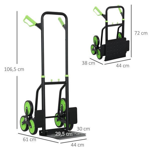 DURHAND skládací rudl pro schody s ocelovým rámem, nosnost 120 kg, výška 106,5 cm – transportní vozík do domu, dílny i skladu, zelený | Aosom