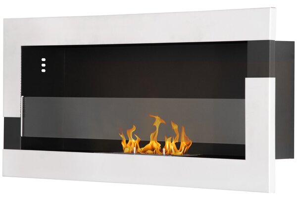 HOMCOM Nástěnný Bioethanol Krb z Nerezové Oceli s Hořením 2,5h, 1L Nádrž a Kryt pro 20m², 90x16x40cm, Stříbrný | Aosom