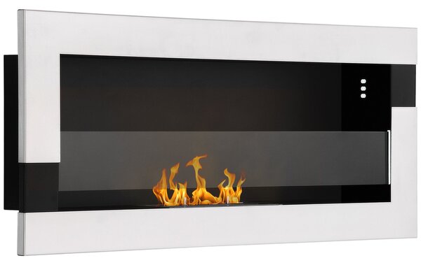 HOMCOM Nástěnný Bioethanol Krb z Nerezové Oceli s Hořením 2,5h, 1L Nádrž a Kryt pro 20m², 90x16x40cm, Stříbrný | Aosom