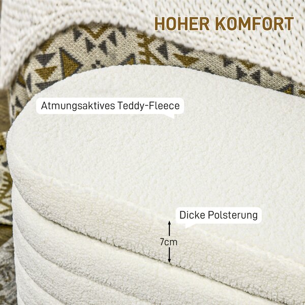 HOMCOM Čalouněná otomanská lavička s úložným prostorem, vzhled teddy fleece, lavička s dřevěnými nohami, úložná lavička do ložnice, obýváku, chodby, 1