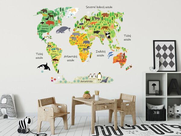 Mapa světa se zvířátky 110 x 87 cm