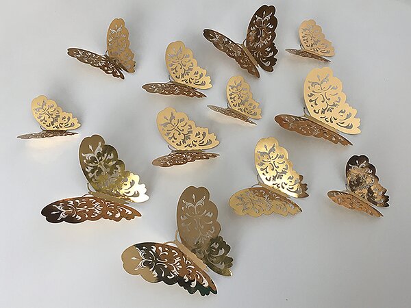 Luxusní 3D motýli na zeď zlatí III 8 až 12 cm