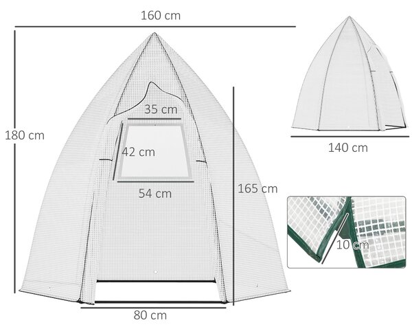 Outsunny Mini Skleník Pro Zimování Rostlin s Rolovacím Dveřmi – Zahrada Balkon Zimní Ochrana Bílý 160 x 140 x 180 cm | Aosom