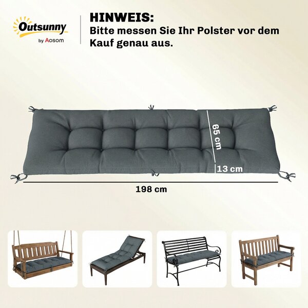 Sedák na paletu Outsunny — odnímatelný potah s upevňovacími pásky pro většinu lehátek, 198 × 65 × 13 cm — tmavě šedý | Aosom