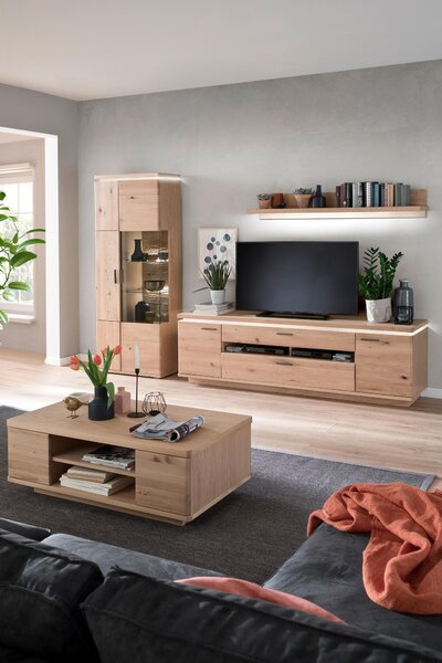 KOMODA POD TELEVIZI, trámový dub, dub bianco, 210/68/50 cm Linea Natura - Komody z masivu