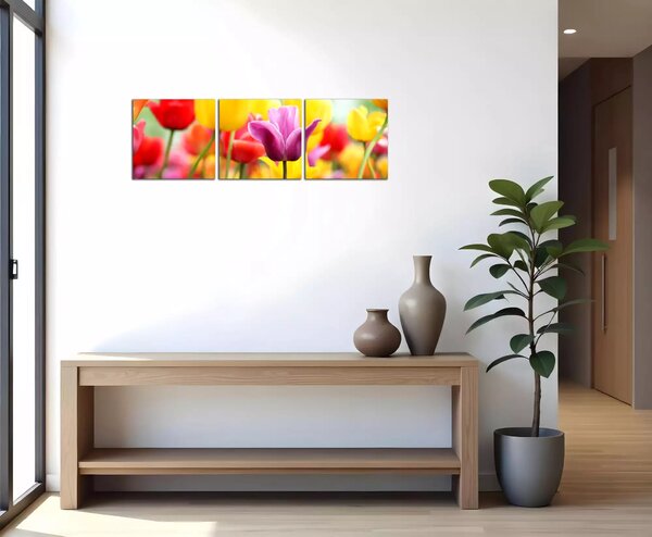 Obraz na plátně Barevné tulipány panorama