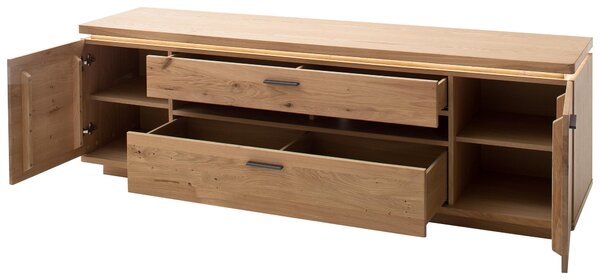 KOMODA POD TELEVIZI, trámový dub, dub bianco, 210/68/50 cm Linea Natura - Komody z masivu