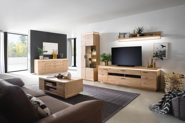 KOMODA POD TELEVIZI, trámový dub, dub bianco, 210/68/50 cm Linea Natura - Komody z masivu