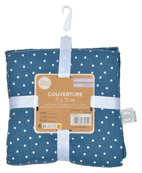 Modrá mušelínová dětská deka 75x75 cm – Bébé Douceur