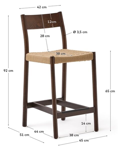 Hnědá/v přírodní barvě barová židle z dubového dřeva (výška sedáku 65 cm) Yalia – Kave Home