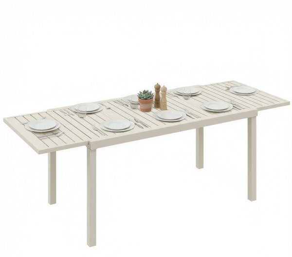 Outsunny rozkládací zahradní jídelní stůl — 150/225 × 85 × 75 cm, hliníková lamelová deska, pro 6–8 osob | Aosom