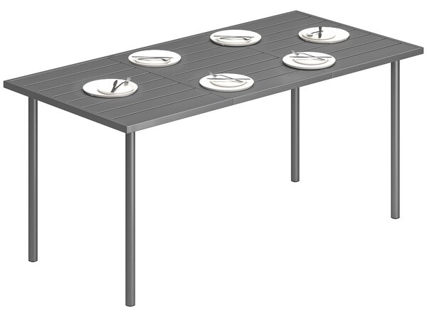 Outsunny venkovní jídelní stůl 165 × 80 cm pro 6 osob — laťová kovová deska, práškově lakovaný ocelový rám, odolný vůči povětrnostním vlivům | Aosom
