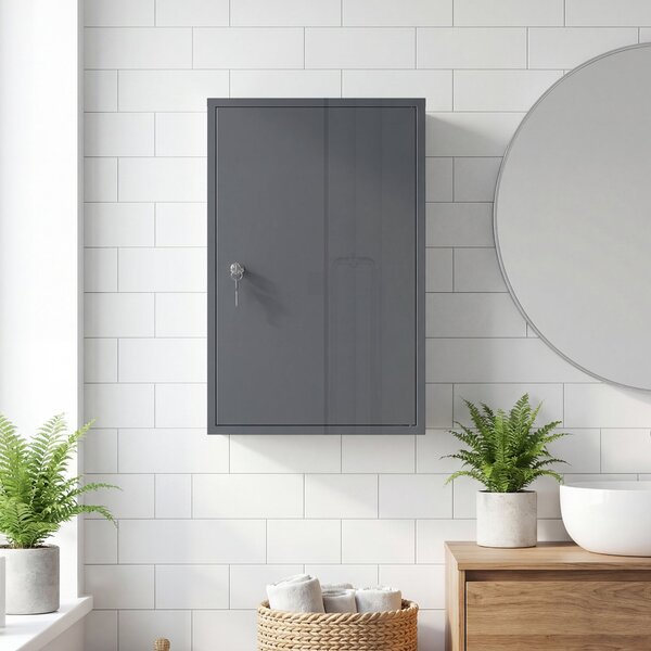Kleankin Uzamykatelná lékárnička — kovová nástěnná skříňka se 3 policemi a klíči, 40 × 18 × 60 cm, šedá | Aosom