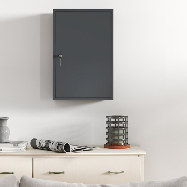 Kleankin Uzamykatelná lékárnička — kovová nástěnná skříňka se 3 policemi a klíči, 40 × 18 × 60 cm, šedá | Aosom