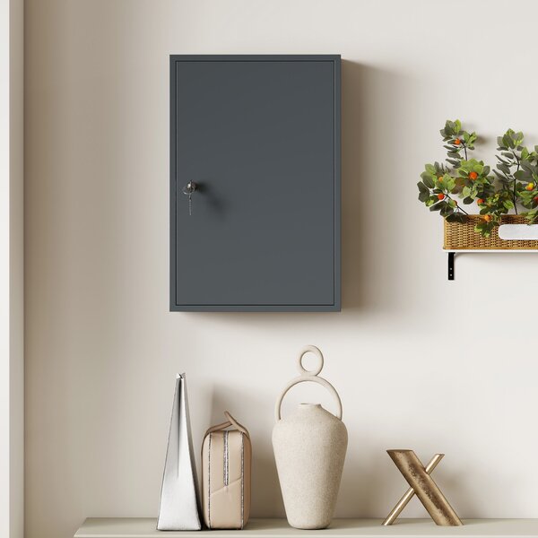 Kleankin Uzamykatelná lékárnička — kovová nástěnná skříňka se 3 policemi a klíči, 40 × 18 × 60 cm, šedá | Aosom