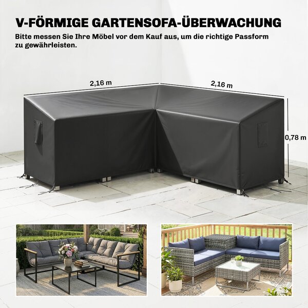 Outsunny ochranný potah na zahradní nábytek — voděodolný V‑tvarovaný potah, 420D Oxford s ochranou proti UV, odolný proti větru, 216 × 216 × 78 cm — č