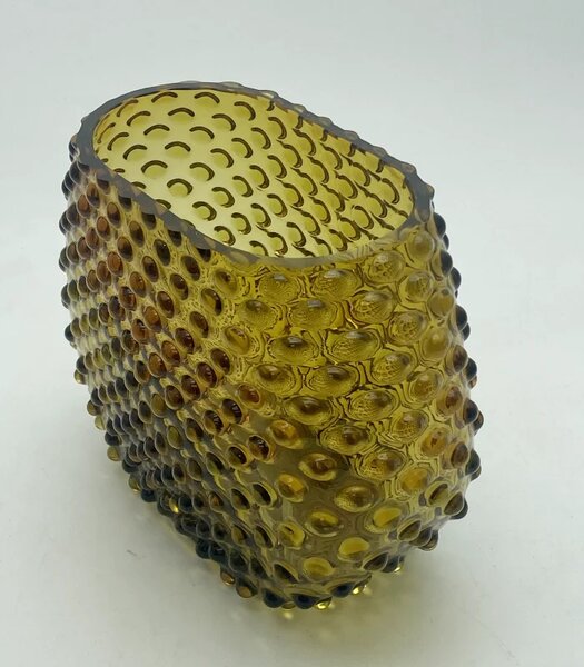 Sklárna Častolovice - Váza 15cm - Hobnail - Ananas - zelenohnědá