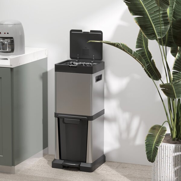 HOMCOM koš na odpad 20 L + 14 L — nerezový pedálový koš s měkkým dovíráním a vyjímatelnými kbelíky, stříbrný (32,5 x 31,5 x 78 cm) | Aosom