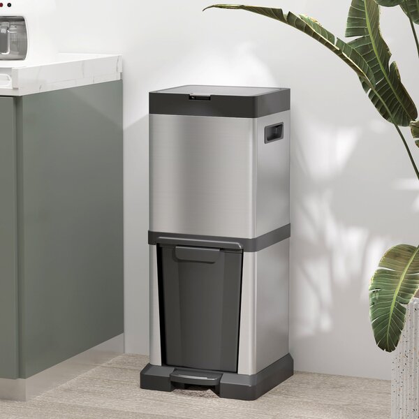 HOMCOM koš na odpad 20 L + 14 L — nerezový pedálový koš s měkkým dovíráním a vyjímatelnými kbelíky, stříbrný (32,5 x 31,5 x 78 cm) | Aosom