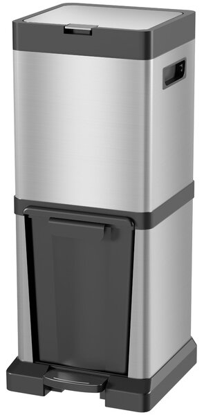 HOMCOM koš na odpad 20 L + 14 L — nerezový pedálový koš s měkkým dovíráním a vyjímatelnými kbelíky, stříbrný (32,5 x 31,5 x 78 cm) | Aosom