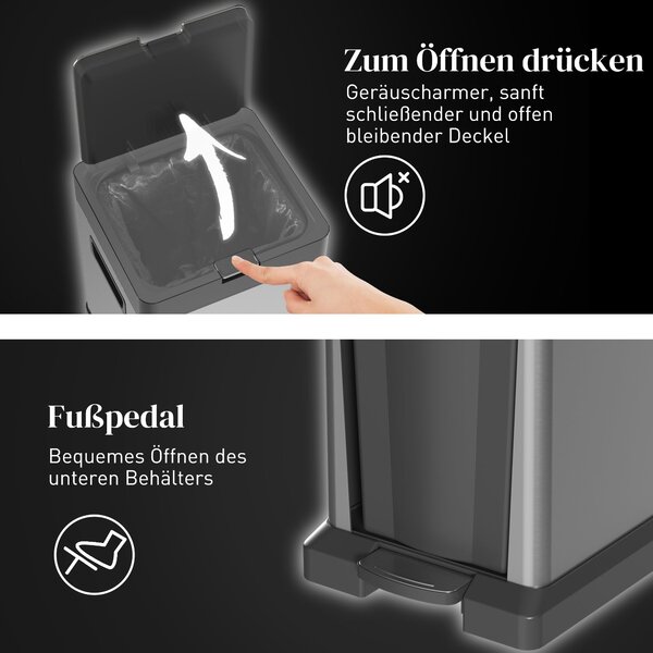 HOMCOM koš na odpad 20 L + 14 L — nerezový pedálový koš s měkkým dovíráním a vyjímatelnými kbelíky, stříbrný (32,5 x 31,5 x 78 cm) | Aosom