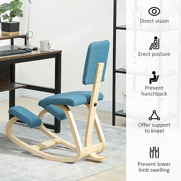 HOMCOM ergonomická klečící židle s opěrkou — březová kancelářská a meditační stolička (tmavě modrá) | Aosom