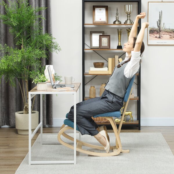 HOMCOM ergonomická klečící židle s opěrkou — březová kancelářská a meditační stolička (tmavě modrá) | Aosom