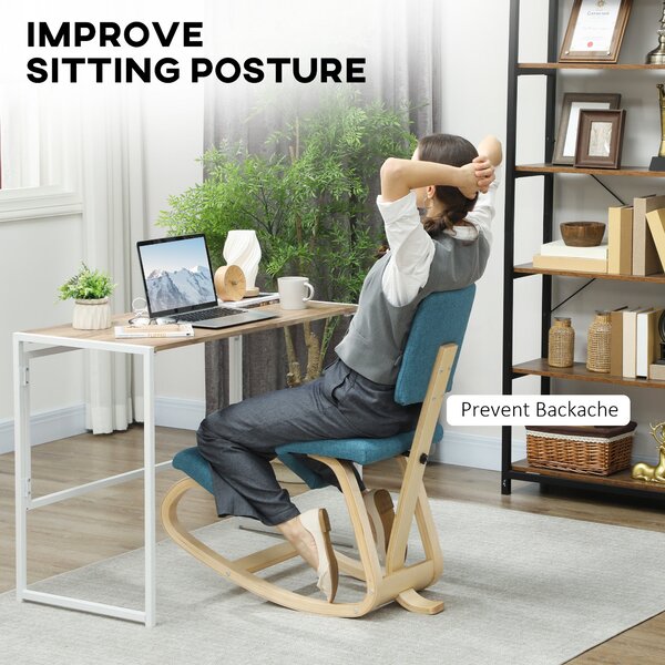 HOMCOM ergonomická klečící židle s opěrkou — březová kancelářská a meditační stolička (tmavě modrá) | Aosom