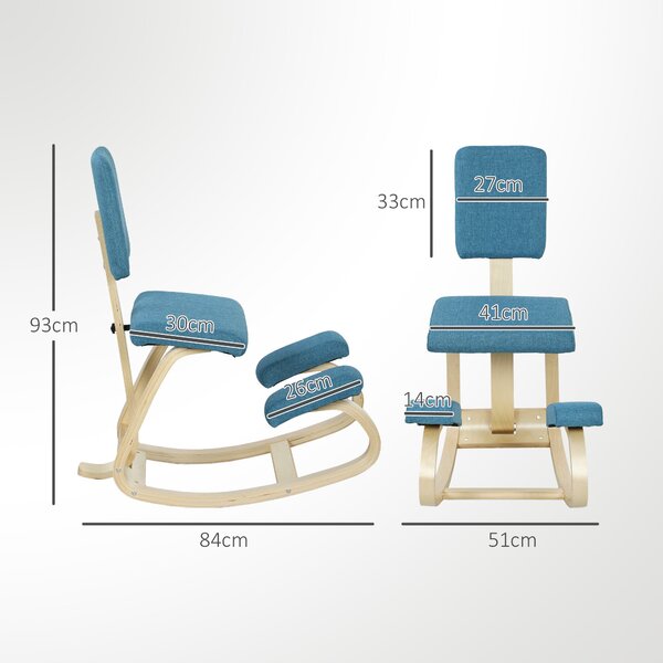 HOMCOM ergonomická klečící židle s opěrkou — březová kancelářská a meditační stolička (tmavě modrá) | Aosom