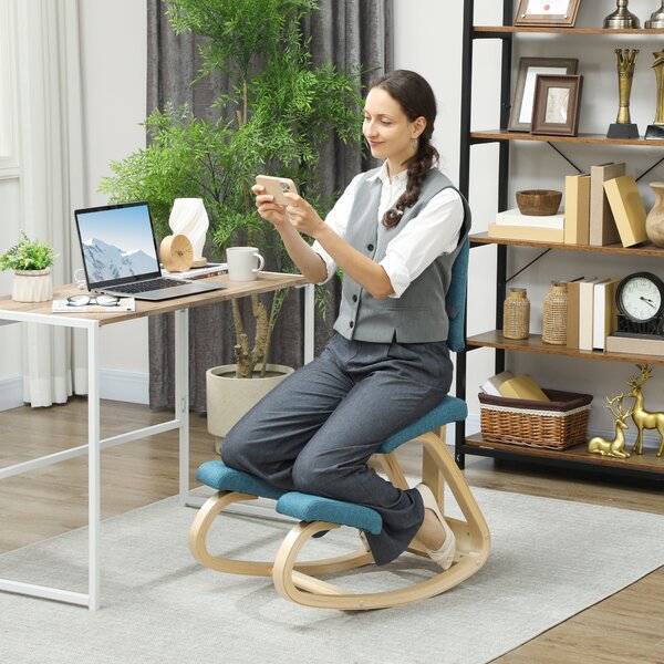 HOMCOM ergonomická klečící židle s opěrkou — březová kancelářská a meditační stolička (tmavě modrá) | Aosom