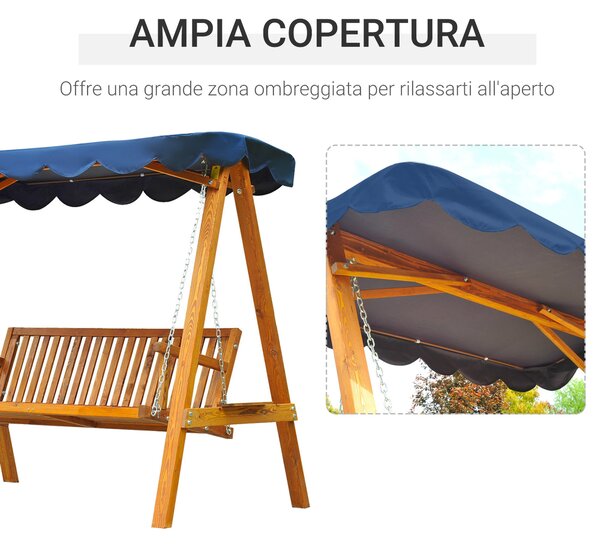 Outsunny dřevěná houpačka pro 3 osoby s plachtou 210x 130x 185cm | Aosom