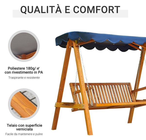 Outsunny dřevěná houpačka pro 3 osoby s plachtou 210x 130x 185cm | Aosom