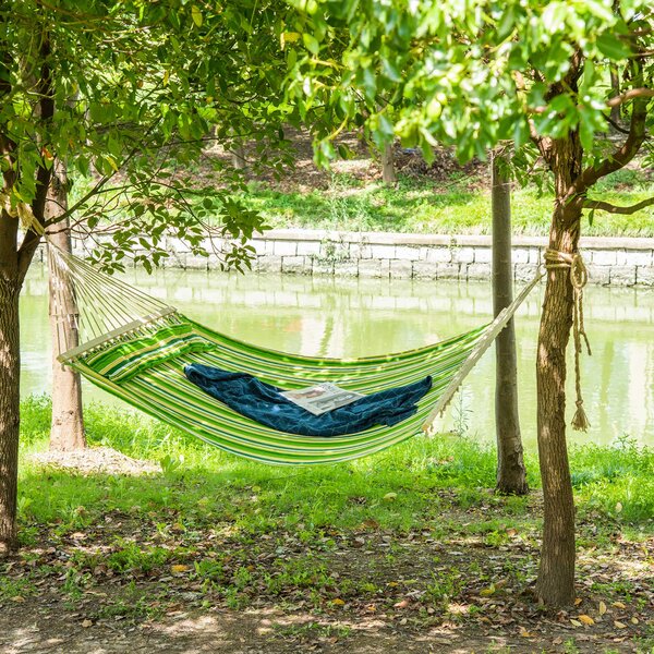 Outsunny Dvoumístná Závěsná Houpací Síť do Zahrady pro 2 Osoby, Houpací Síť na Kempování z Bavlny a Polyesteru s Polštářem 188x140cm | Aosom