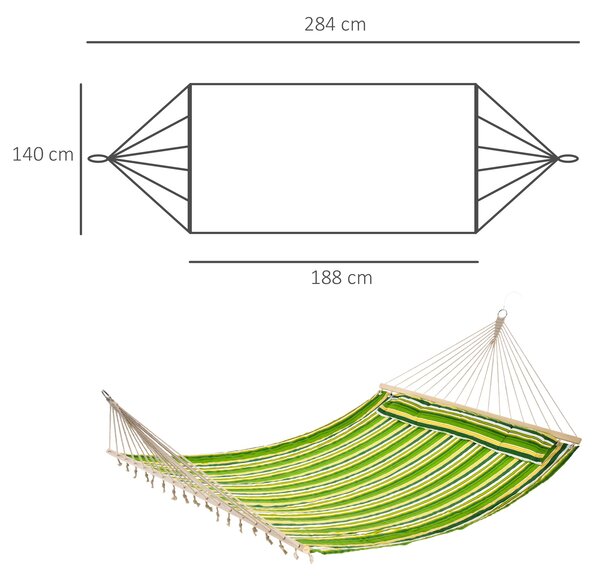 Outsunny Dvoumístná Závěsná Houpací Síť do Zahrady pro 2 Osoby, Houpací Síť na Kempování z Bavlny a Polyesteru s Polštářem 188x140cm | Aosom