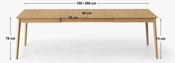 Micadoni Tmavý dubový rozkládací jídelní stůl Elan 160/260 x 90 cm
