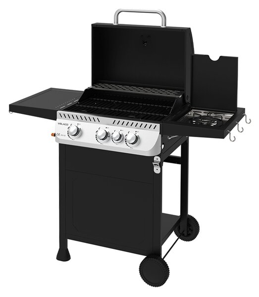 Velaco Plynový BBQ gril s boční plotýnkou, poličkou a krycí plachtou - APOLLO-B, 3+1 hořák