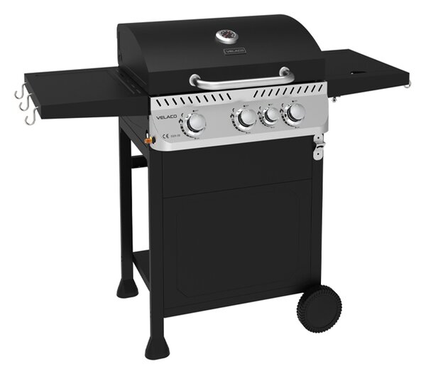 Velaco Plynový BBQ gril s boční plotýnkou, poličkou a krycí plachtou - APOLLO-B, 3+1 hořák