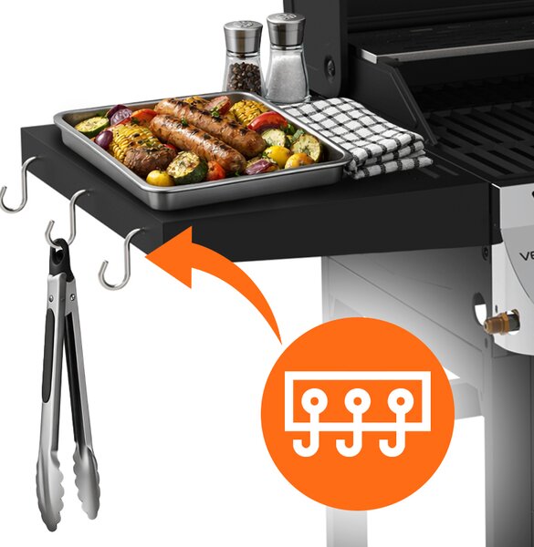 Velaco Plynový BBQ gril s boční plotýnkou, poličkou a krycí plachtou - APOLLO-B, 3+1 hořák