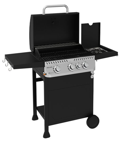 Velaco Plynový BBQ gril s boční plotýnkou, poličkou a krycí plachtou - APOLLO-B, 3+1 hořák