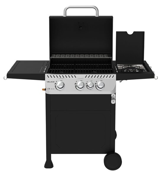 Velaco Plynový BBQ gril s boční plotýnkou, poličkou a krycí plachtou - APOLLO-B, 3+1 hořák